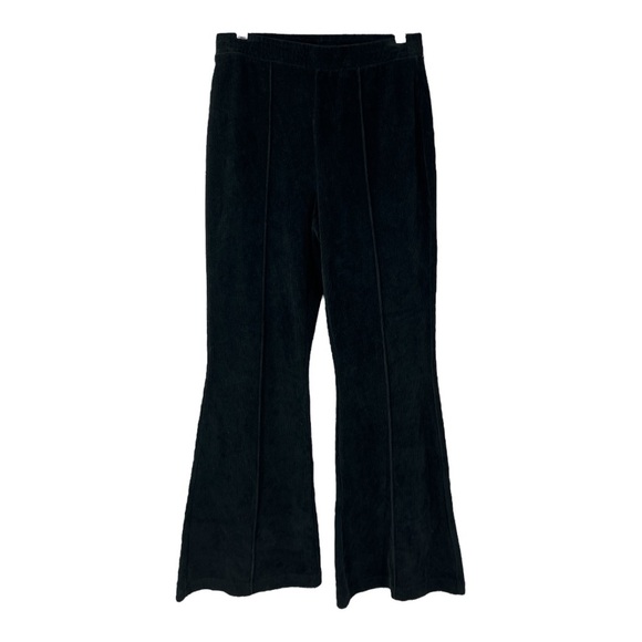 aerie M Regular M Standard pull on black wide flared corduroy stretch pants new - Picture 2 of 11